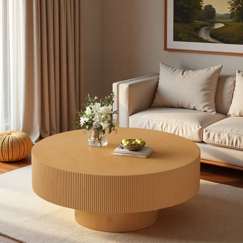Table basse ronde moderne 35,4 "avec plateau épais et base robuste