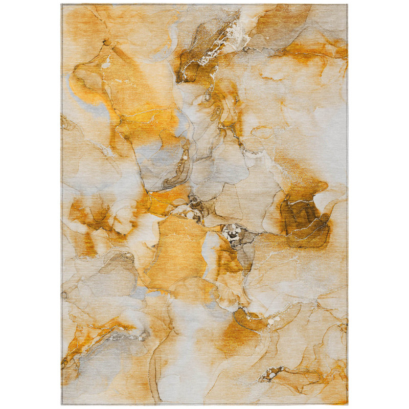 Tapis extérieur lavable abstrait orange et ivoire 5 pi x 8 pi