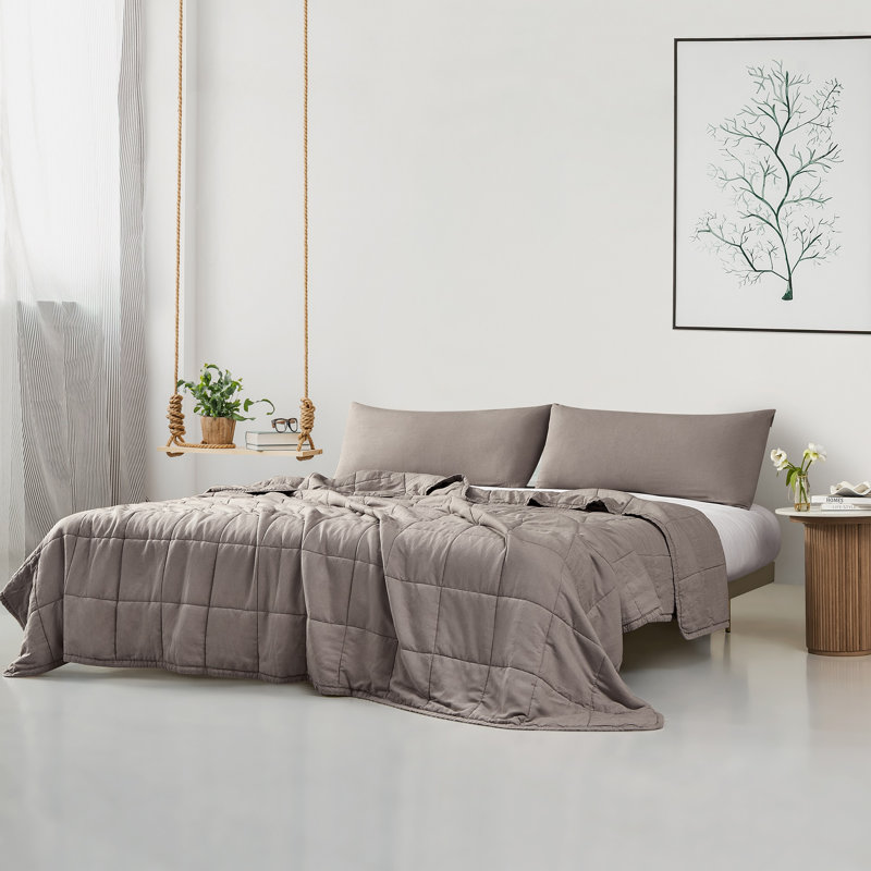Belgian Flax Linen and Viscose Luxury Oversized Comforter, King Comforter, Brown