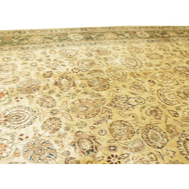 Tapis doré et vert de haute qualité noué à la main