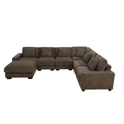 Arial 123" 7-Piece Premium Corduroy Reversible Living Room Modular Sectional Sofa with Ottoman
