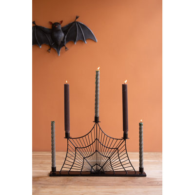 WIRE HALLOWEEN SPIDER WEB CANDELABRA