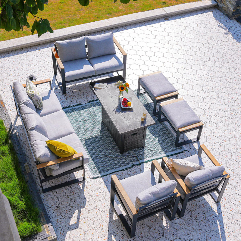 Ensemble de mobilier d'extérieur 7 pièces avec table de foyer et canapé pour 9 personnes, Gris