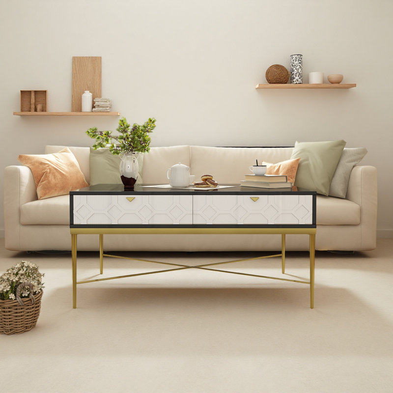 Table basse moderne avec 2 tiroirs, table de rangement de salon