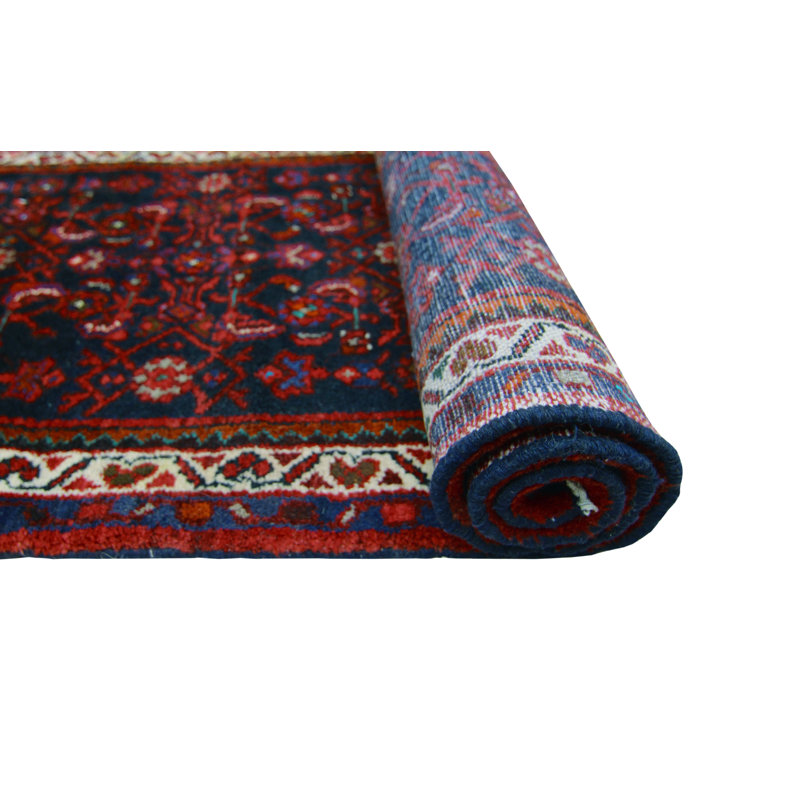 Tapis de couloir Adiba vintage fait à la main - bleu marine - ivoire, 2 pi 7 po x 9 pi 5 po