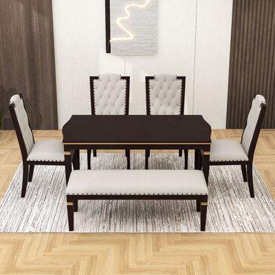 Luxury 6-Person Dining Table Set with Comfortable Upholstered Seating