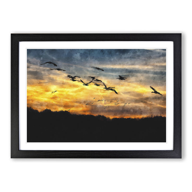 Geese at Sunset - Picture Frame Painting, Black Framed, 27cm H x 36cm W x 2cm D
