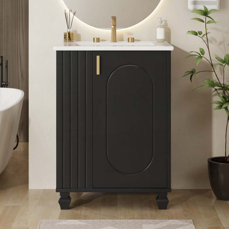 Meuble-lavabo 24 po avec lavabo en céramique, Noir
