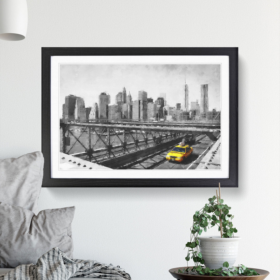 A Yellow Taxi Cab In New York - Picture Frame Painting Print