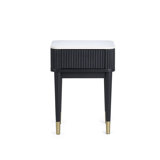 Auman Black Fluted Stone Top Lamp Table With Drawer