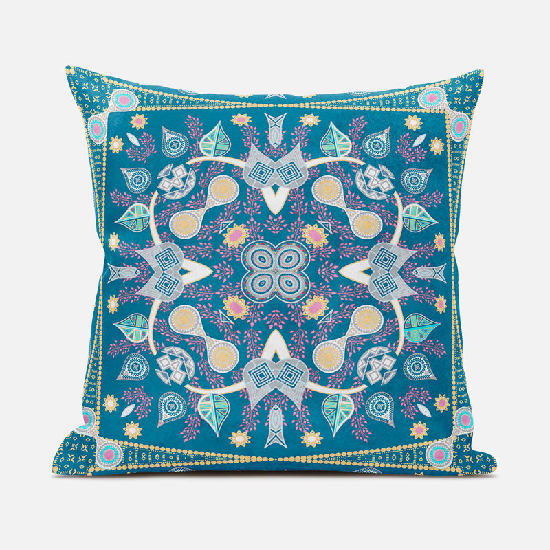 Polyester Throw Square Pillow Cover & Insert, Aqua Blue/Pink/Yellow, 16" x 16"