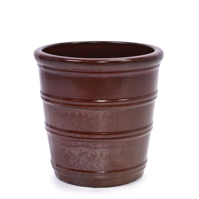3 Ceramic Planters With Bean Paste Red Finish, All - Weather Performance, Drainage For Plants Flowerpots  3 Pieces , Frost And Heat , Ideal Patio Windowsill