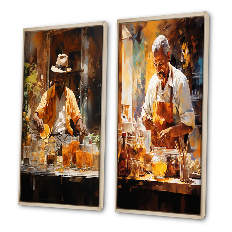 Cubain Cofee Amber préparation - ensemble de 2 impressions sur toile café, Encadrement brun, H 28 po x l 25 po