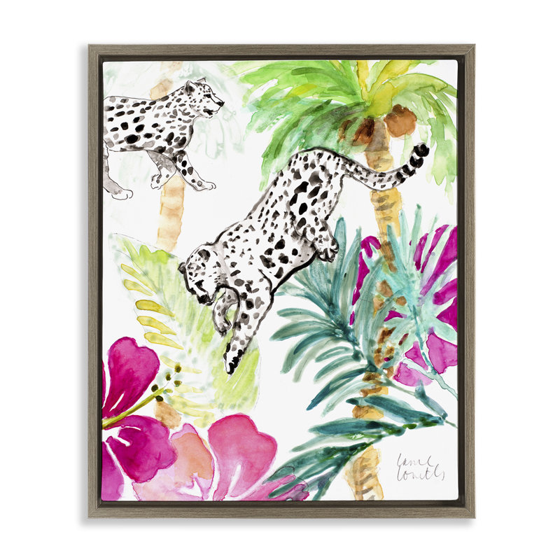 Cadre flottant avec guépard Tropical Island, design par Lanie Loreth, H 21 po x l 17 po, Cadre flottant orme Montalcino