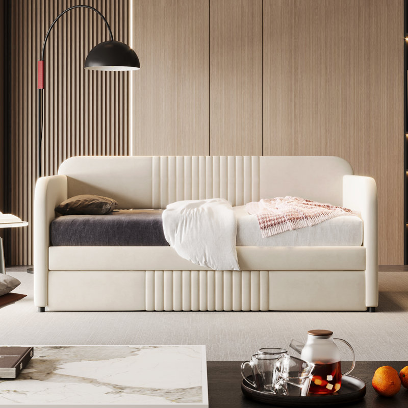Emeryville Upholstered Daybed with Trundle, Beige