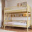 Lit superposé en bois avec 3 tablettes de rangement et échelle interchangeable-59842251