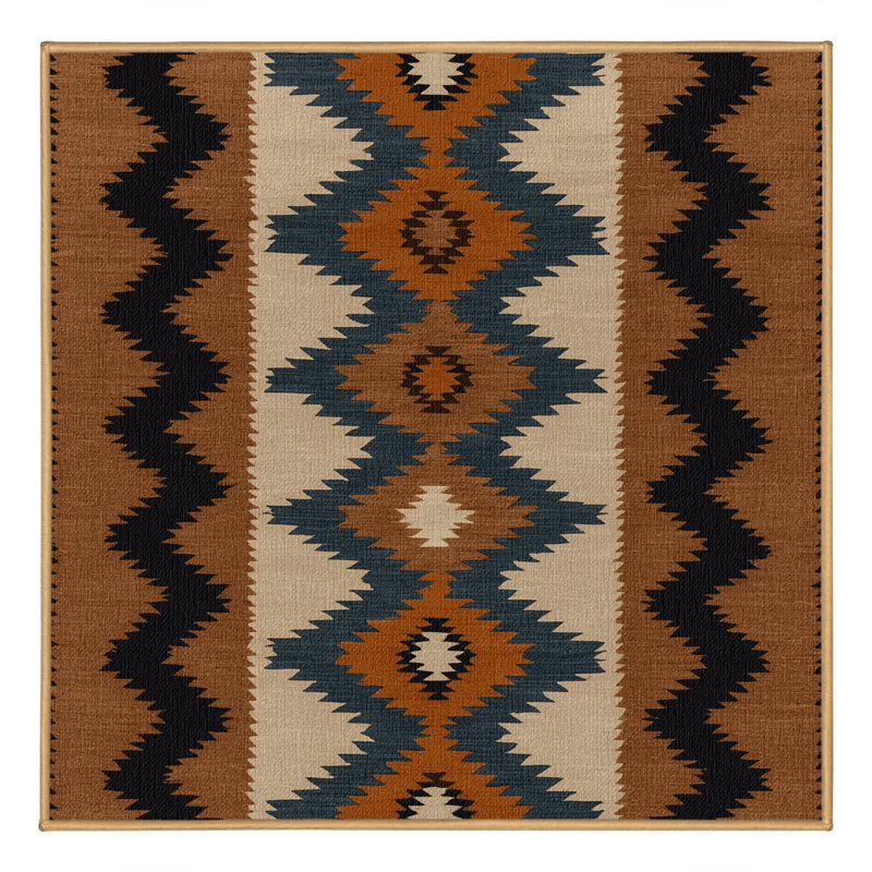 Washable Navajo Chevron Southwestern Area Rug, Square 6'