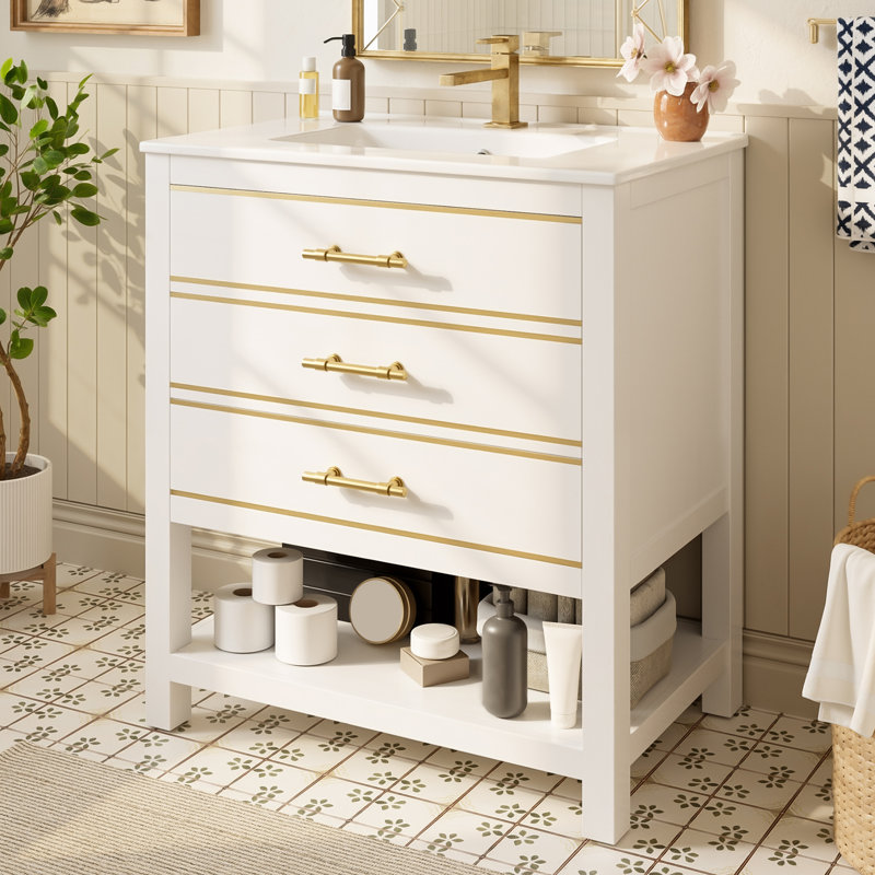 Single Bathroom Vanity with Ceramic Basin, White