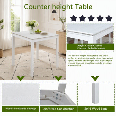 Table carrée à hauteur de comptoir 34,5 pouces avec détails en cristal