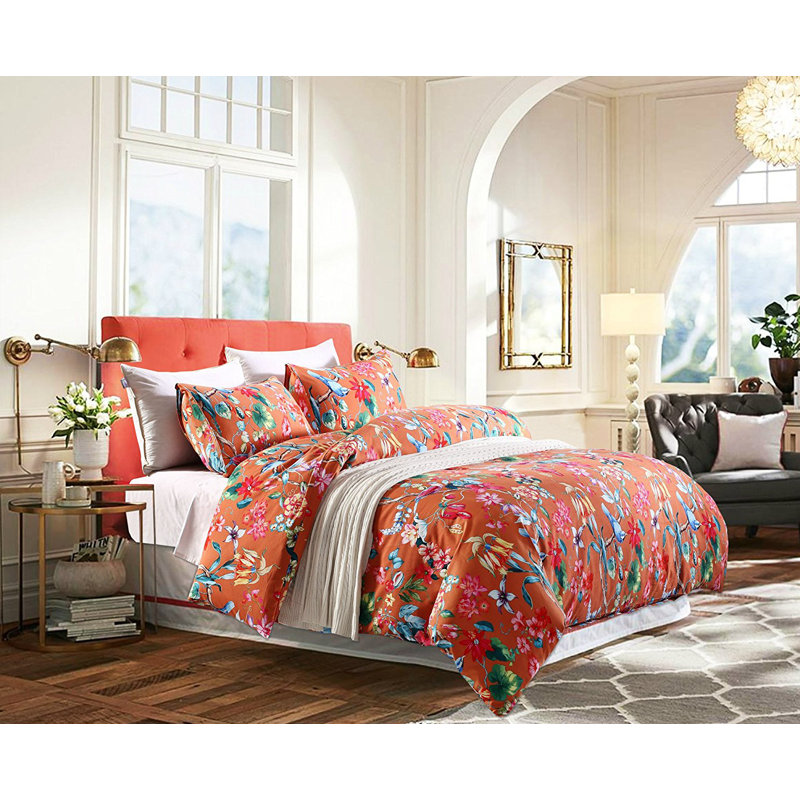 Tropical Cotton Sateen Floral Duvet Cover, Full/Queen Duvet Cover + 2 Standard Shams