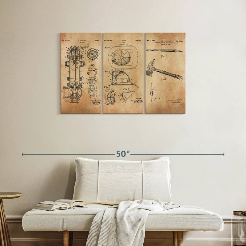 Ensemble de 3 pièces brevetées sur toile, H 24 po x l 38 po x P 1,25 po