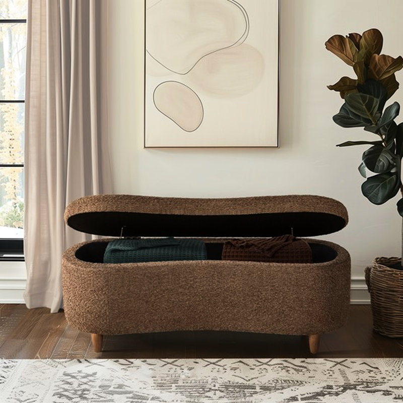 Banc de rangement avec dessus rabattable et pieds en bois massif, Chocolat