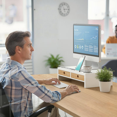 Support pour écran en bambou avec tiroirs Lachanda