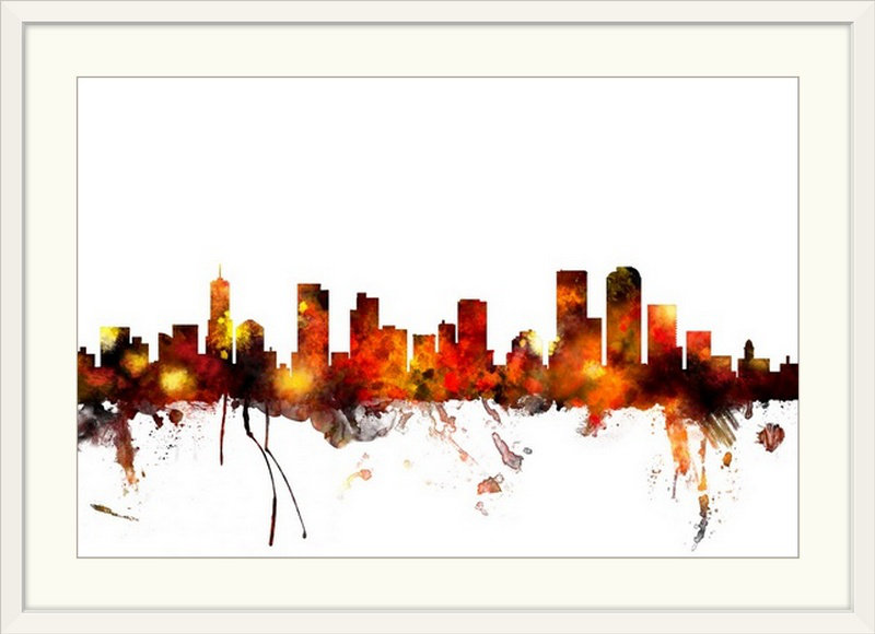 «Denver Colorado Skyline» par Francy, impression, Cadre blanc, H 20 po x l 26 po x P 1 po