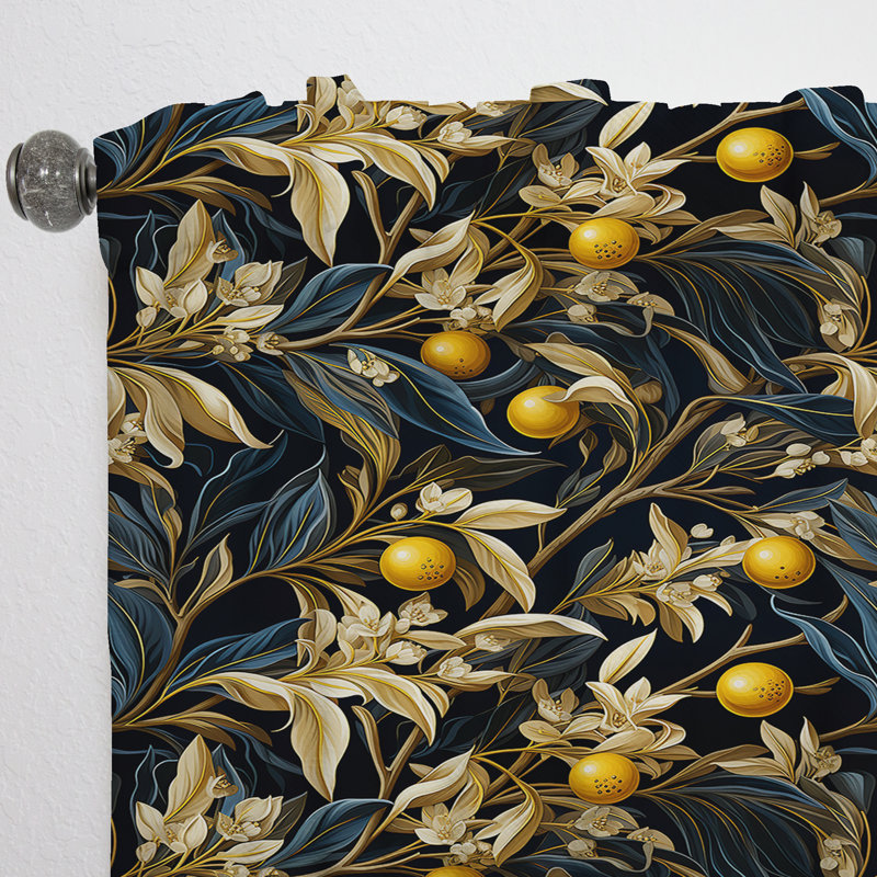 Motif de citronnier jaune et noir - rideau en velours tropical - obscurcissant - 1 panneau, L 52 po x L 95 po