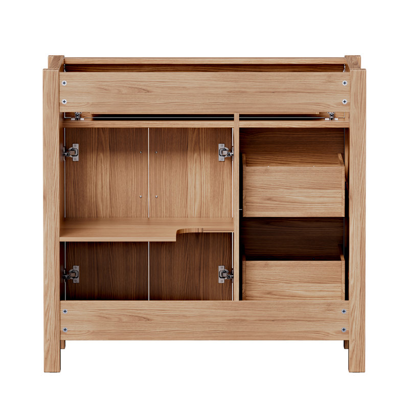 Meuble-lavabo sur pied 36 po, base style Shaker moderne avec 5 tiroirs et portes à fermeture en douceur, pour comptoir d'évier de 36 po, blanc
