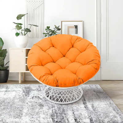 Hubhalsun 360° Swivel Papasan Chair, Round Wicker Papasan Chair with Thick Cushion, 350 lbs Capacity Indoor/Outdoor Papasan Chair for Patio, Living Room, Bedroom
