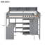 Lit mezzanine simple en bois avec plusieurs tablettes de rangement et garde-robe-1160674380
