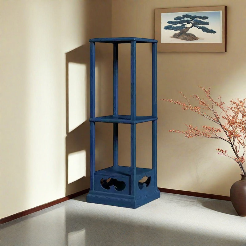 Support pour plante en bois massif, Bleu