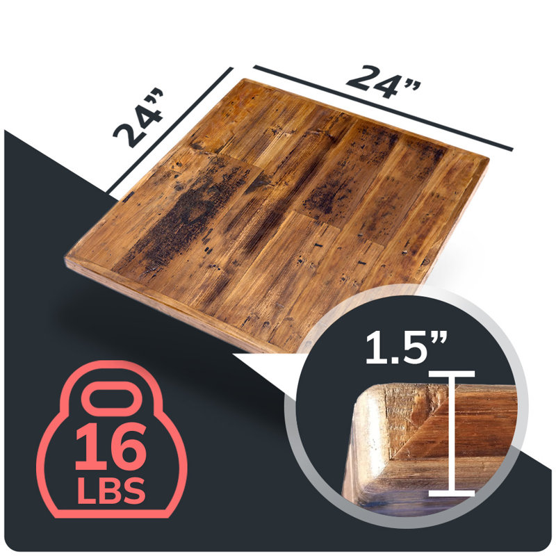 Rustic Brown Reclaimed Wood Rectangular Table Top, 24" x 24"