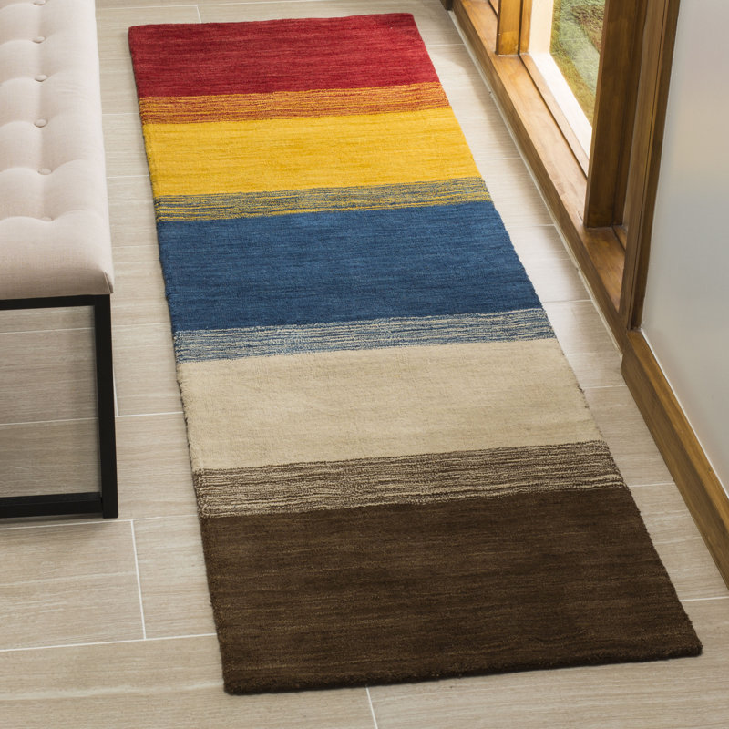 Tapis rayé en laine tissé à la main Frann, Tapis de couloir 2 pi 3 po x 6 pi