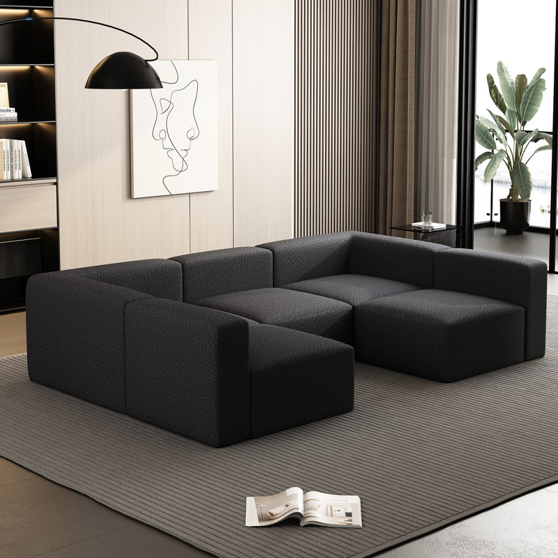 104.32*70.86 Modular With Chaise And . Dark Grey Sectional Couch. Compressed Sponge, Supportive Spring Bag U Shaped Sleeper Comfort At Its