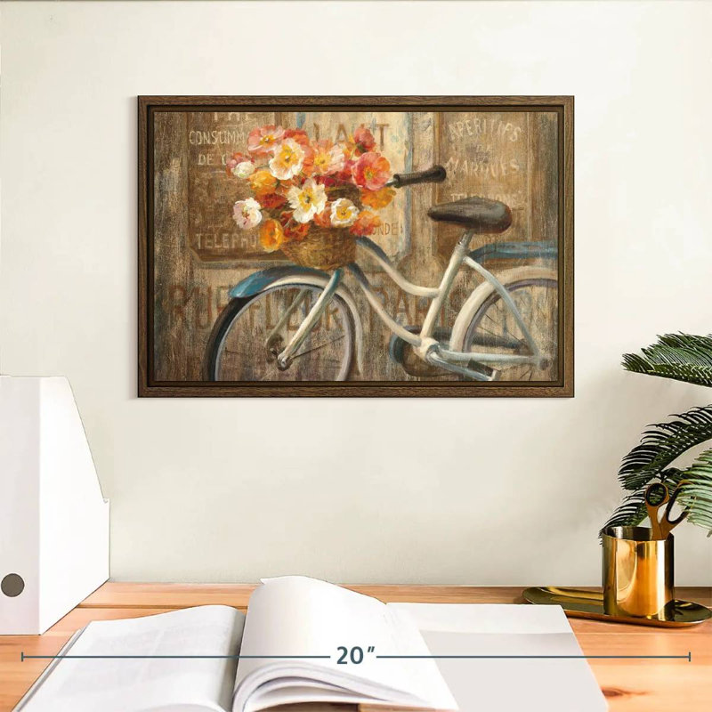 Rendez-vous au café II, 13 po x 9 po, Cadre flottant noyer