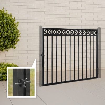 Heavy Duty Flat Top X-Pattern Decorative Fence Gate, 4FT Height x 5FT Width Outdoor Fence Gate, Outdoor Anti-Rust Metal Steel Gate for Fencing Barrier, Garden Gate with Gate Lock