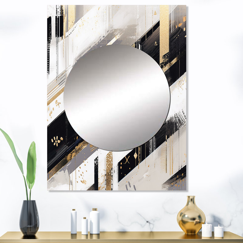 Emerich doré noir à rayures audacieuses - grand miroir cubique, décor de miroir mural doré unique, impression d'art en métal