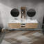 Meuble-lavabo mural avec 2 lavabos, support de rangement et armoire latérale, portes à fermeture en douceur