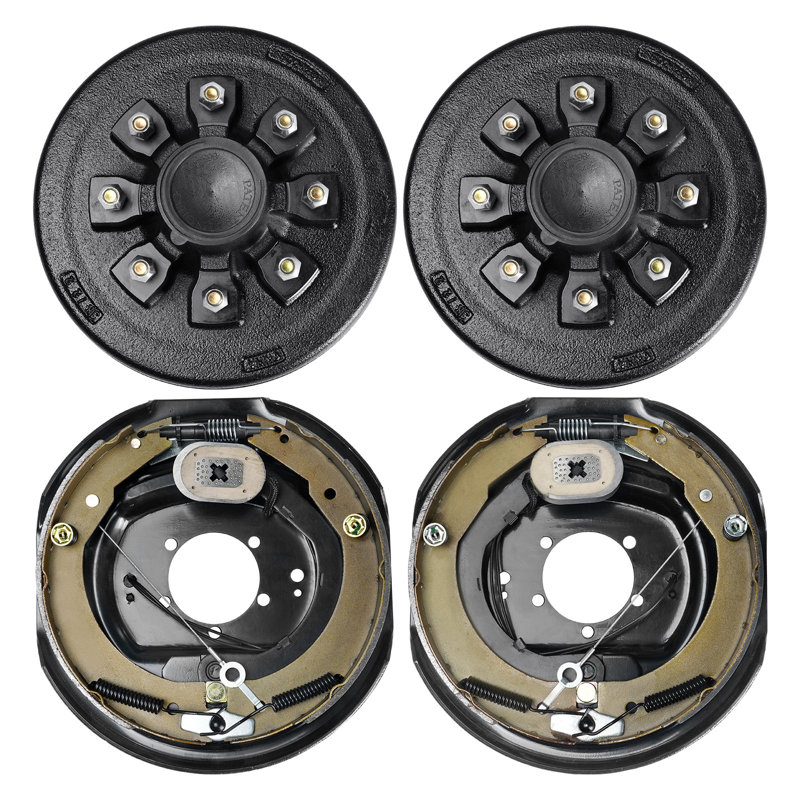 Ensemble de batterie de moyeu de remorque 8 sur 6,5 po avant notre ère avec freins électriques de 12 po x 2 po, ensemble de frein de remorque à réglage automatique pour un essieu de 7 000 lb, fixation à 5 trous, plaques de support pour le remplacement des pièces du système de frein