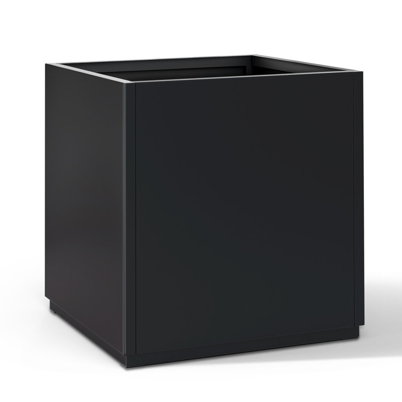 Boîte à fleurs en métal - Grande boîte à fleurs avec trous de drainage pour l'extérieur, H 18 po x l 17 po x P 17 po, Noir