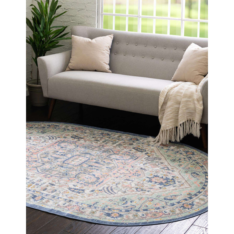 Tapis oriental vert / rose Orcon, Ovale 3 pi x 5 pi 3 po