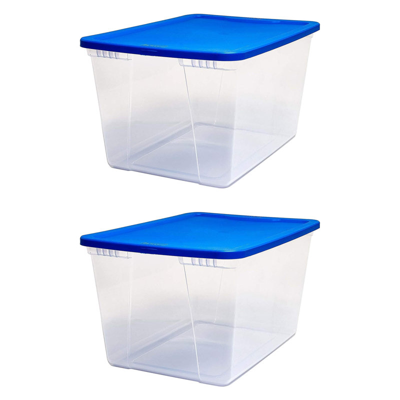 Homz Stackable Plastic Storage Container, White, 56 QT, 2 Pack