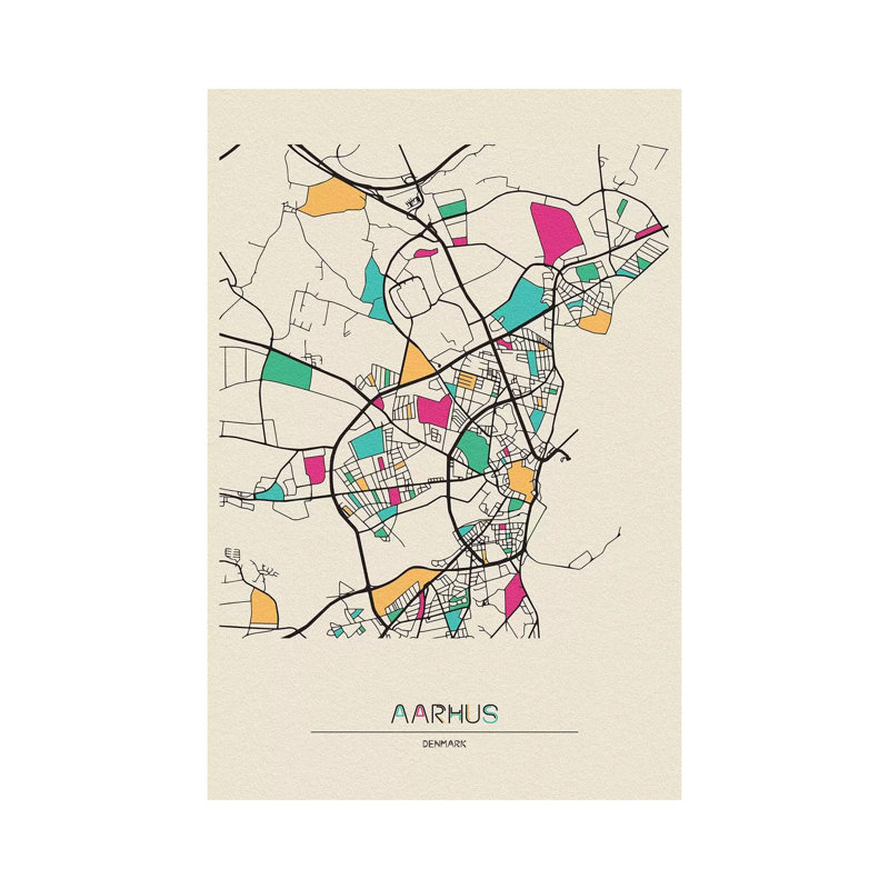 Aarhus, Denmark Map by Ayse Deniz Akerman - Wrapped Canvas Gallery-Wrapped Canvas Giclée