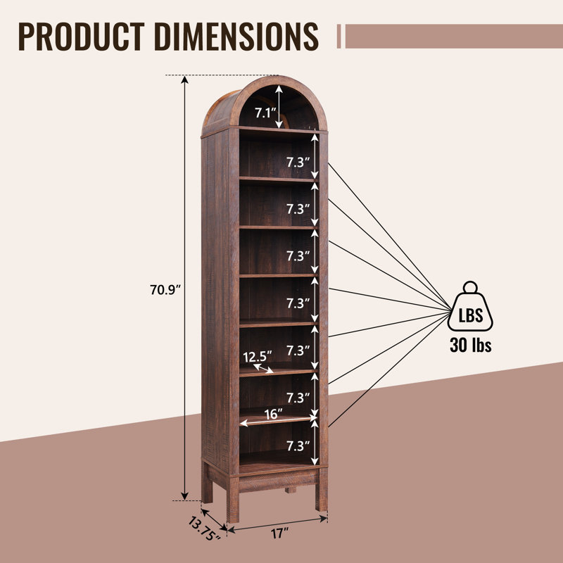 71" H Arched Engineered Wood Bathroom Storage Cabinet, Brown, 1