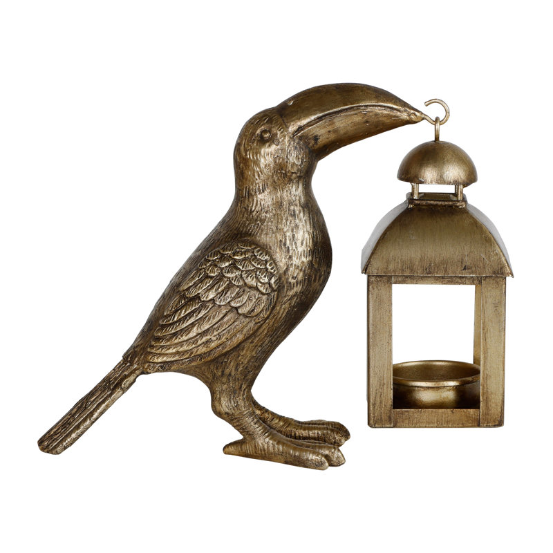 6.5" Garden Toucan Bird Statue Metal Tabletop Lantern