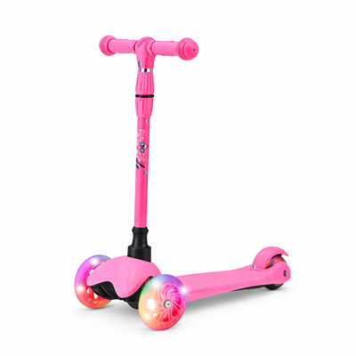Hurtle Mini Kickboard Scooter - HURSC14WM - Lightweight & Adjustable 3-Wheel Kids Scooter with LED Light Wheels, Anti-Slip Deck (Watermelon)