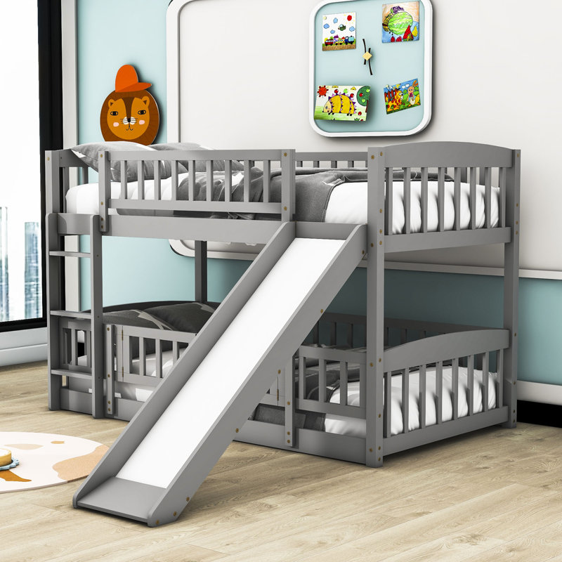 Guiseppi Kids Twin Over Twin Bunk Bed, Gray