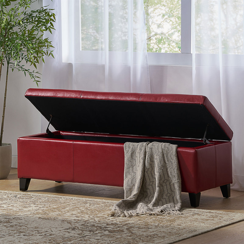 Jye Vegan Leather Storage Ottoman, Storage Ottoman Bench, Red